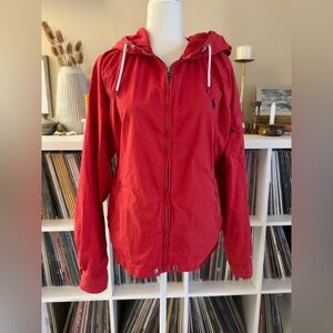 Polo Ralph Lauren Red Size XXL Full Zip Cotton Hooded Windbreaker Jacket